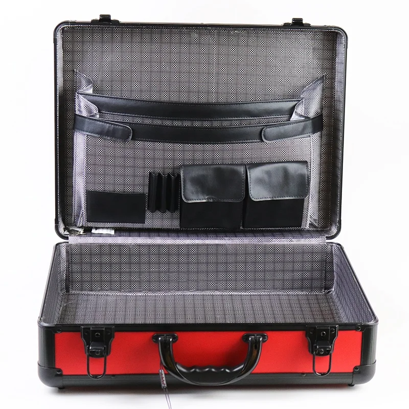 Aluminum Suitcase Red Briefcase Hard Barber Tools Aluminum Carrying