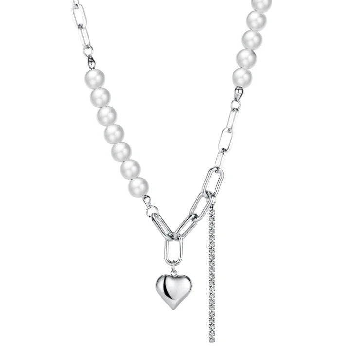 

Personalised Stainless Steel Pearl Heart Necklace Beaded Women Necklace