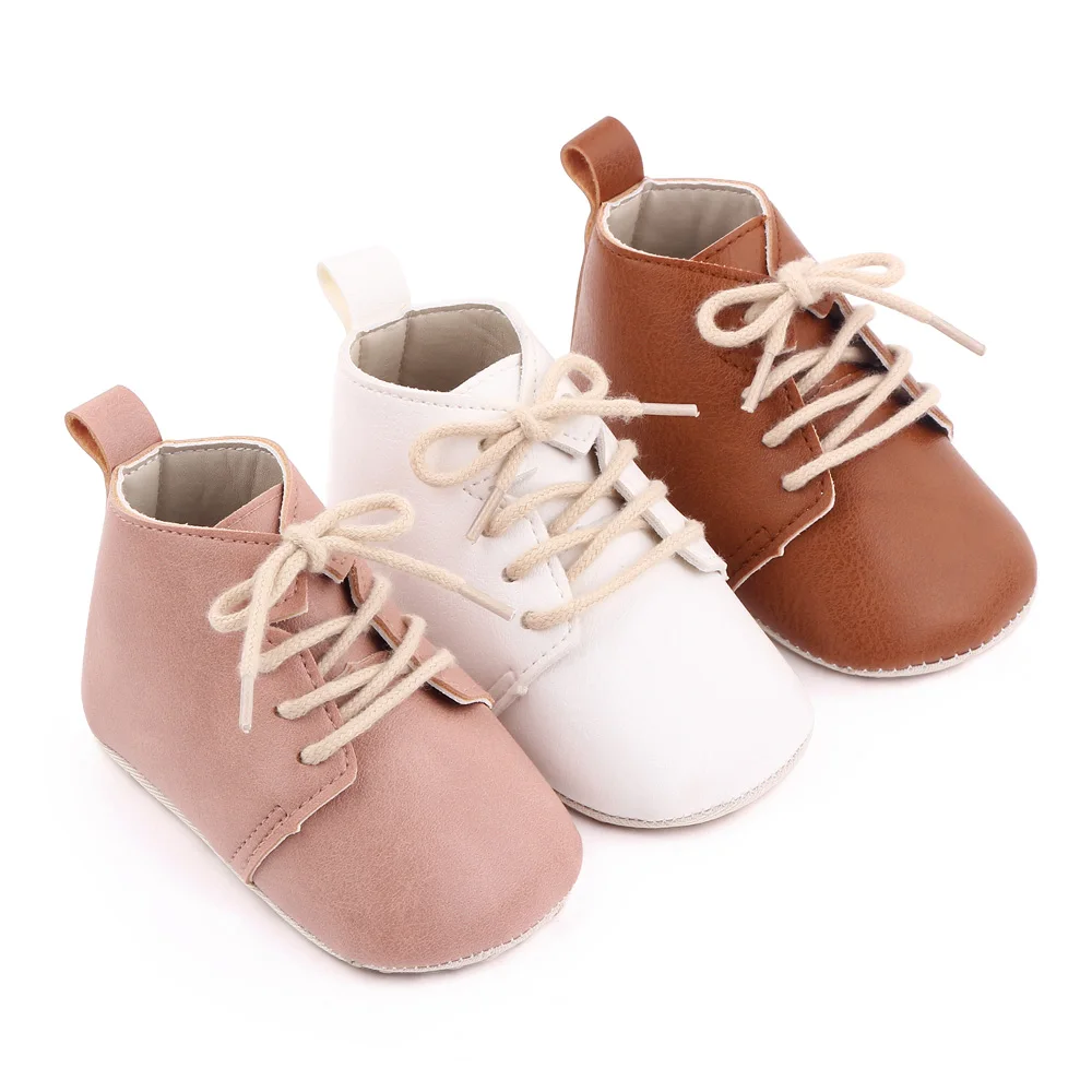 

New Arrival Leather PU Baby shoes High Quality Toddler Lace-up Shoes, Brown/white/pink