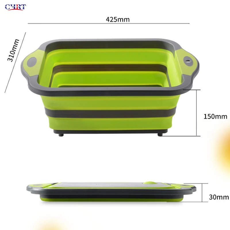 

CHRT 3 in1 Chopping Board Multi-function Kitchen Plastic Silicone Dish Tub Portable Collapsible Cutting Board