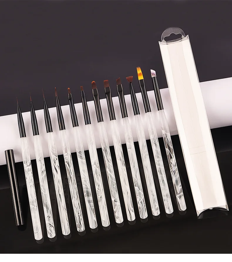Best Professional 12pcs Nails DIY Tool Full Set 3d Flower Stripe Painting Manicure Ombre Private Label Nail Art Striper Brushes