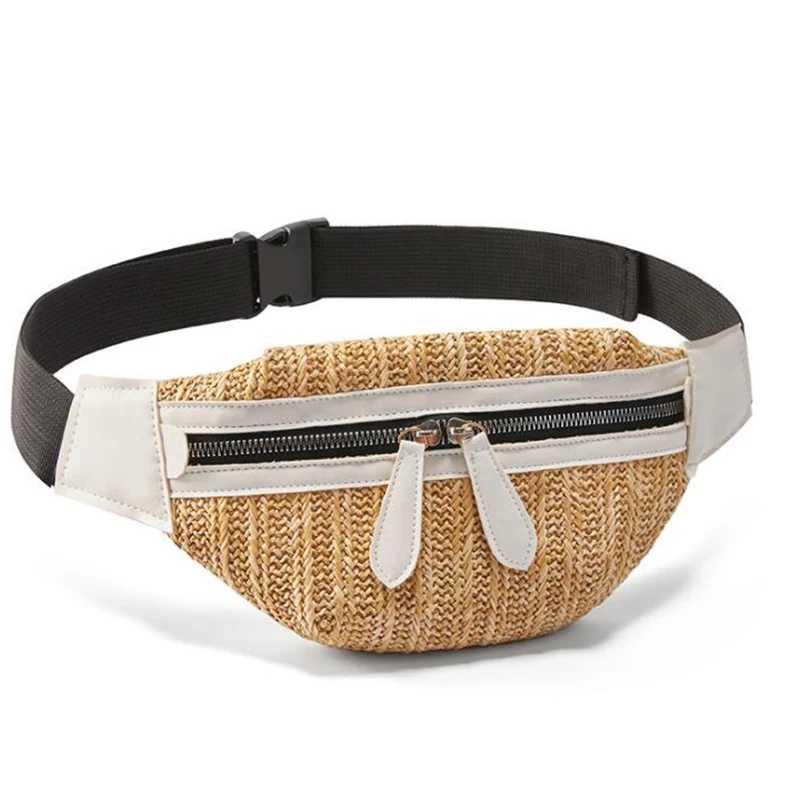 

Summer Beach Straw Belt Bag Wholeasle Double Zipper Straw Phone Bag Fanny Pack For Women