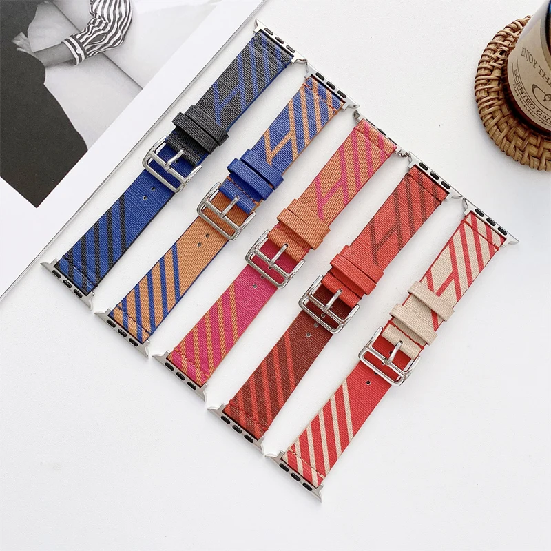 

38 44 Leather Luxury Charms Smart watch Bands For Apple Series 7 6 44mm i watch Leather Watch Straps