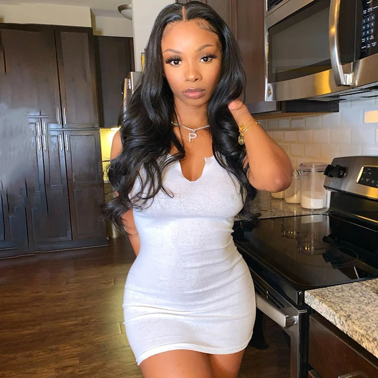 

2021 New Trend Women Clothing V-Neck White Vestidos Tank Top Casual Sexy Bodycon Mini Summer Dress, Green