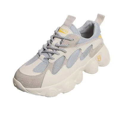

Genuine Leather Platform Chunky Sneakers Mesh Breathable Women Platform Heel Shoes Footwear 2020 Summer Fashion Cotton Fabric