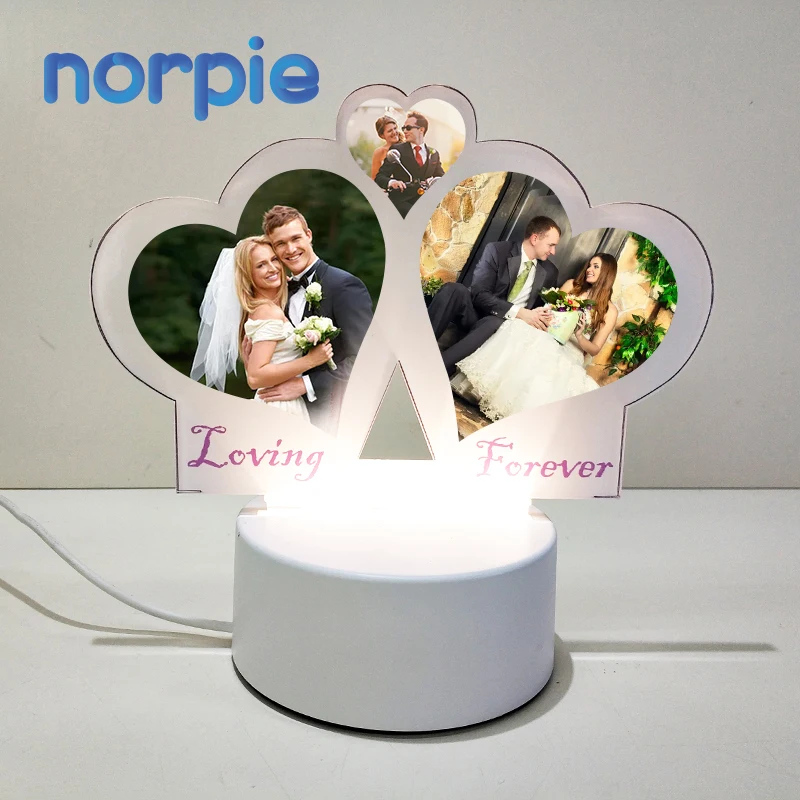 

Heart Shape Transparent Sublimation acrylic 3D Led Light Photo Frame light lamp