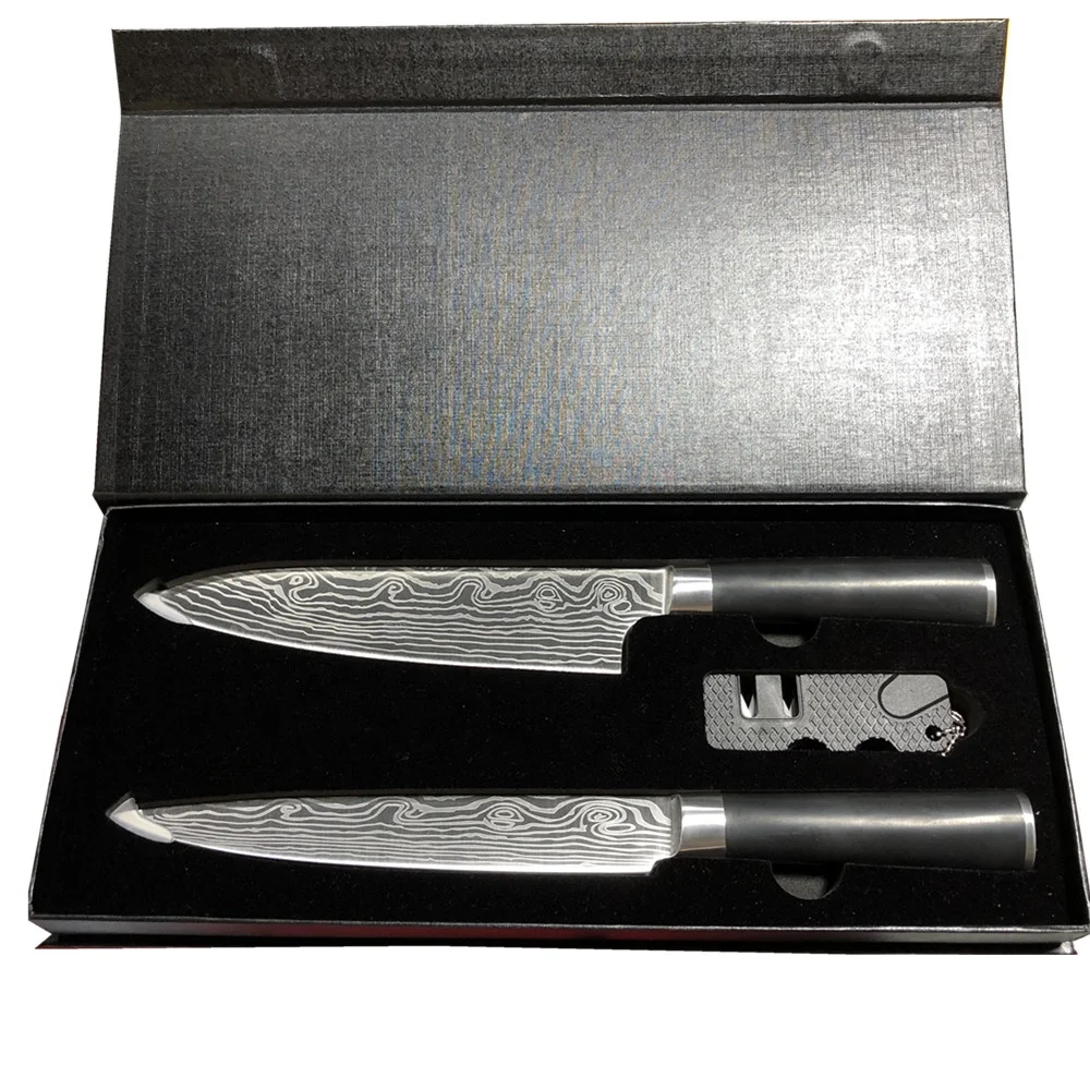 

2PCS Best Quality Japanese Santoku Chef Kitchen Knife set with Gift box