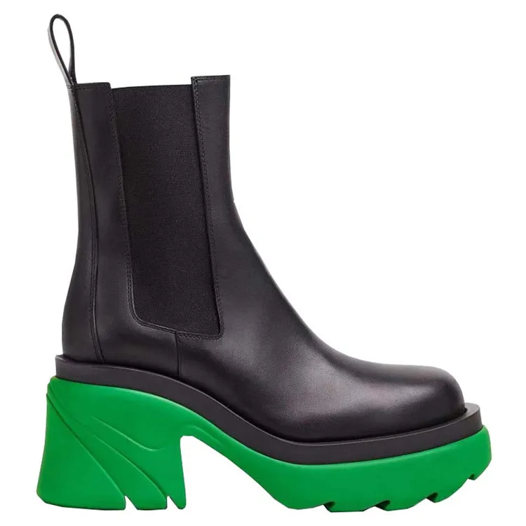 

Yinien Genuine Leather Winter Zip Thick Soled Boots Genuine Leather Ankle Women's Boots for female mujer femme, Picture color