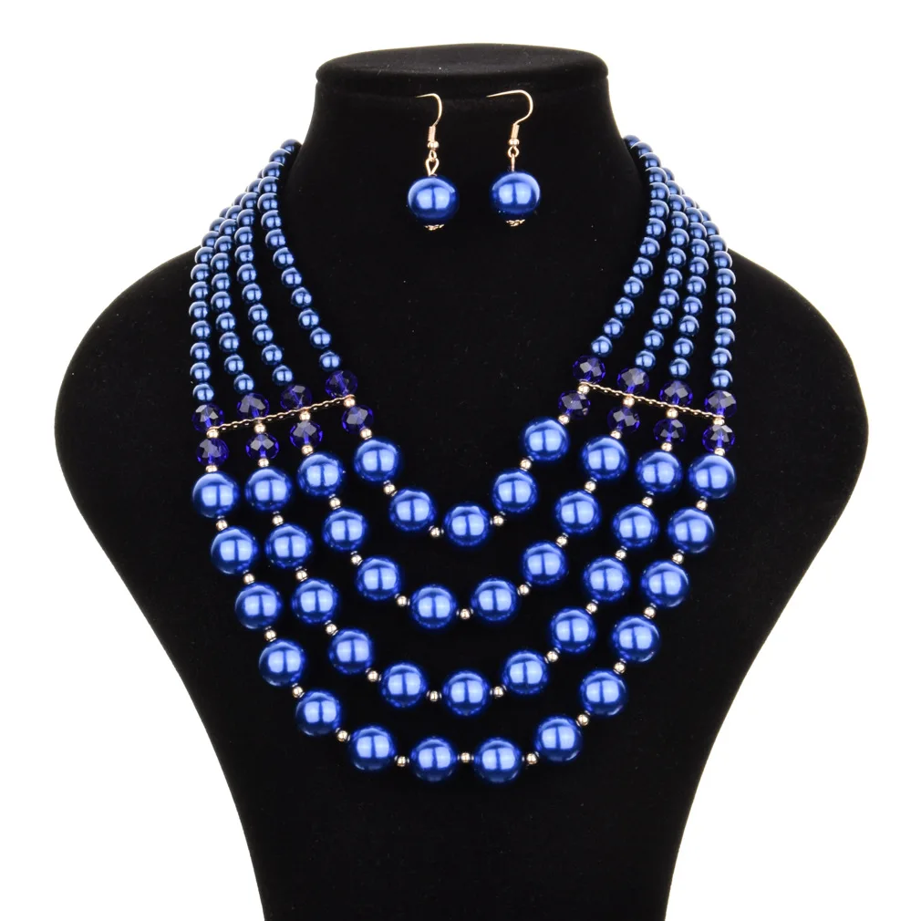 

NH0004 Fashion women multi layer pearls jewelry set African pearls necklace and earrings set