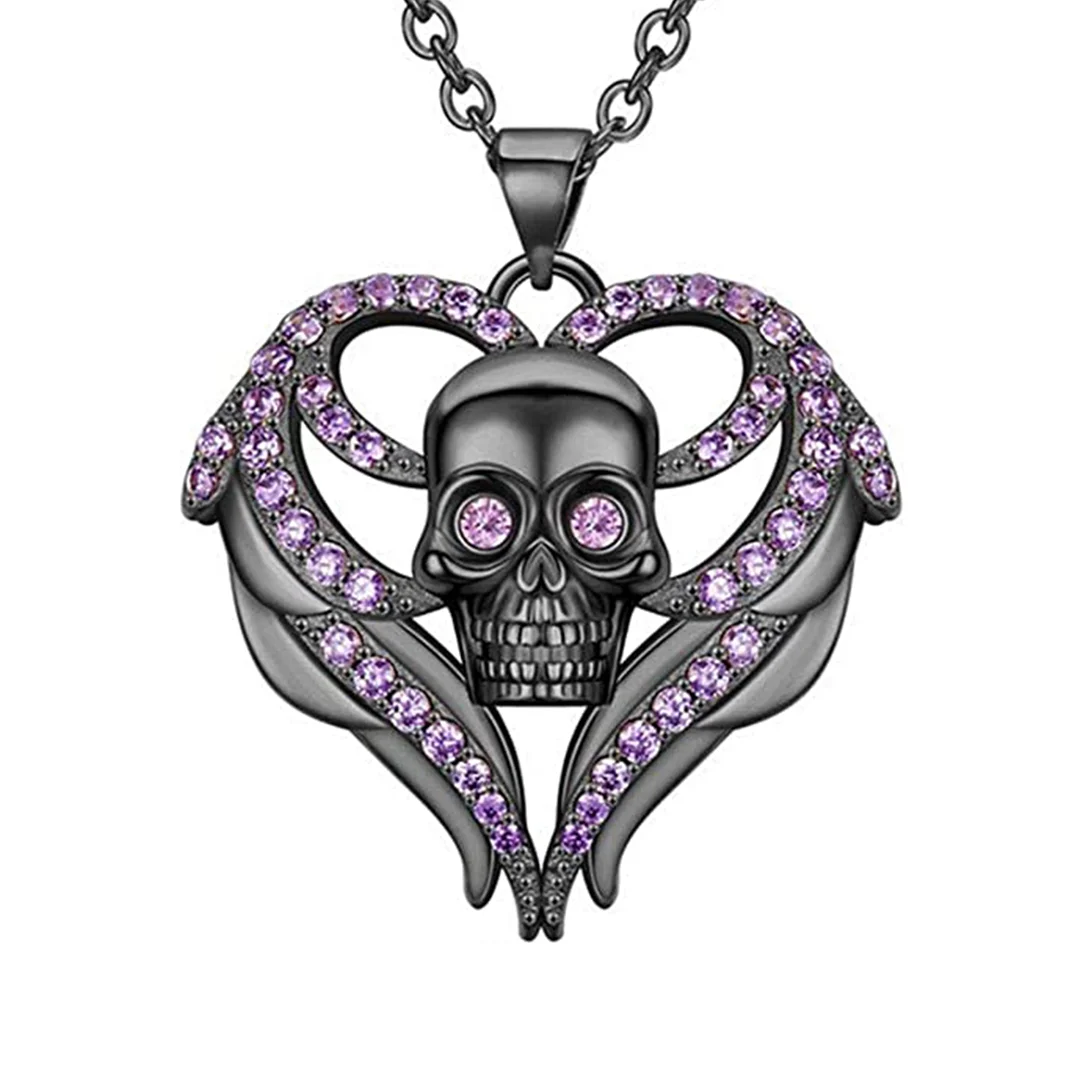 

Women's Skull Head Necklace Heart Shaped Skull Pendant Necklace Black Skull Head Necklace Jewelry