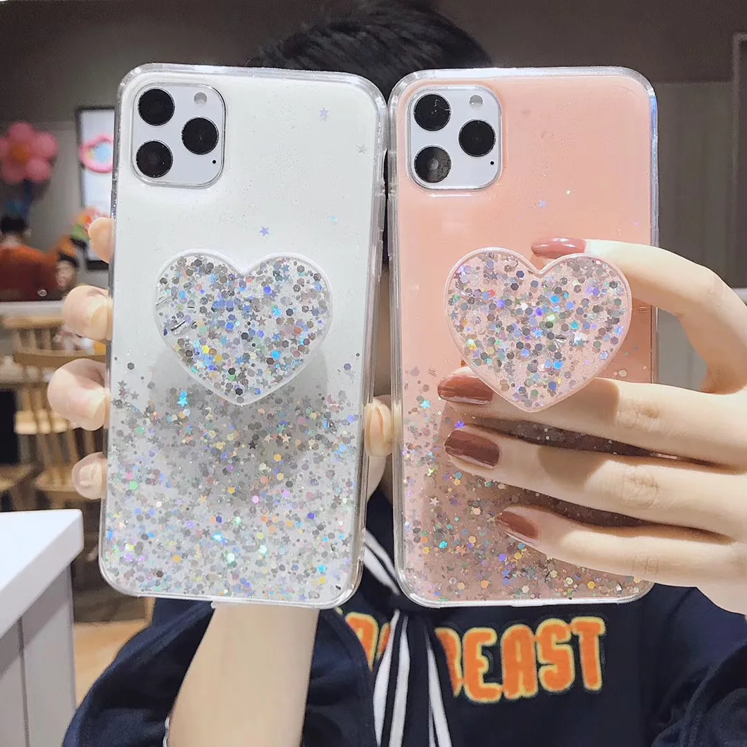 

bling shining love heart phone sublimation phone cases wholesale phone cover for iphone x xs 7 8 11 12 pro max case, Pink blue black white