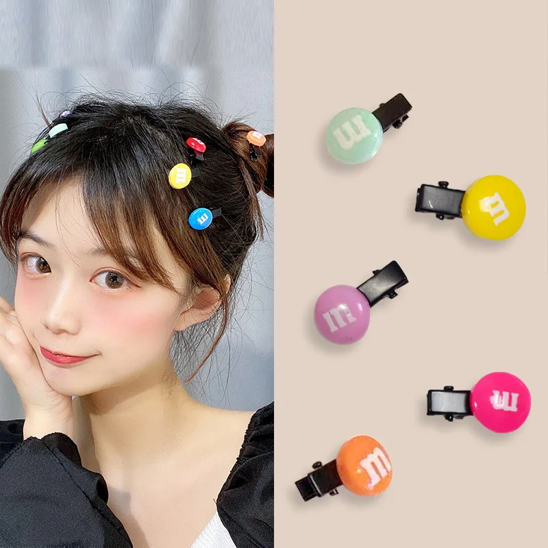 

OUYE Rainbow Candy M Bean Small Letter Hairpin Set Side Clip Cute Japanese Sweet Girl Clip Headdress Hairpin, Colorful