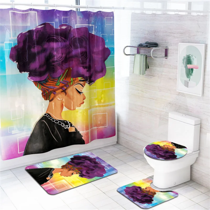 

i@home 3d printing black girl customized bathroom shower curtain sets with rugs, Picture