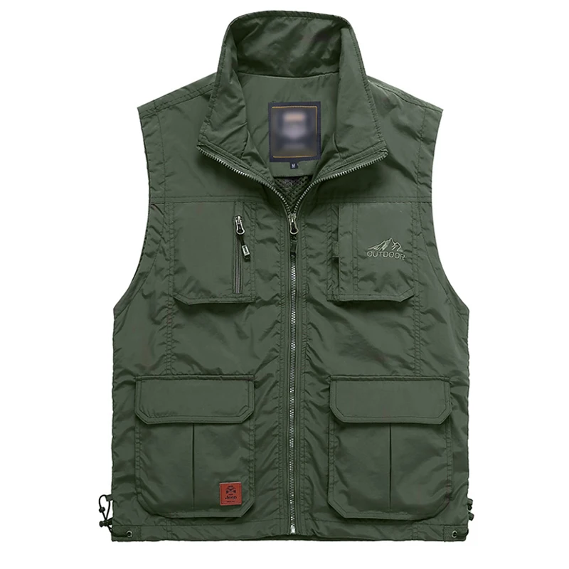 

Multi pockets cargoes men's fishing photography vest solid color zipper sleeveless mesh vests waistcoat