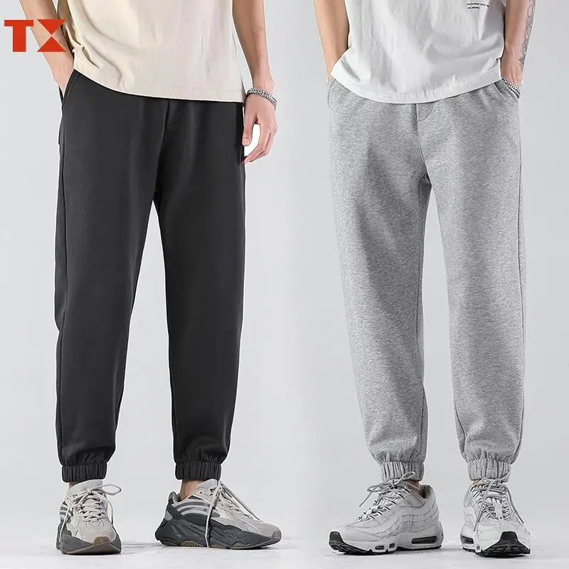 

Mens Sweatpants French Terry Cotton Plain Grey Casual Sweatpants Baggy, As picture