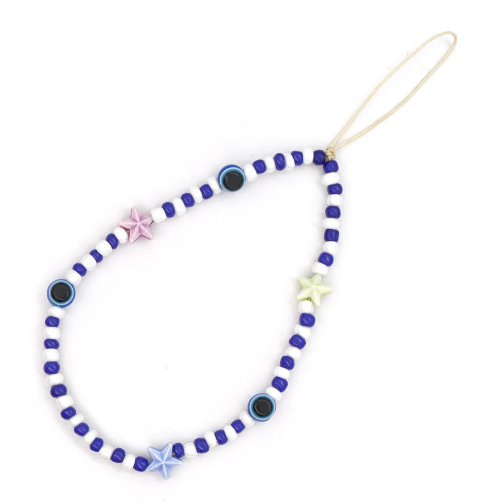 

2021 Fashion Ins bohemian phone strap handmade starfish blue eye beaded necklace mobile phone chain wholesale, Colorful