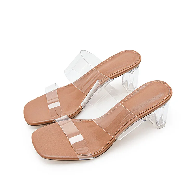 

Transparent High Heels Women Square Toe Sandals Summer Shoes Woman Clear High Pumps Wedding Jelly Heels Slippers, 2 colors as the pictures