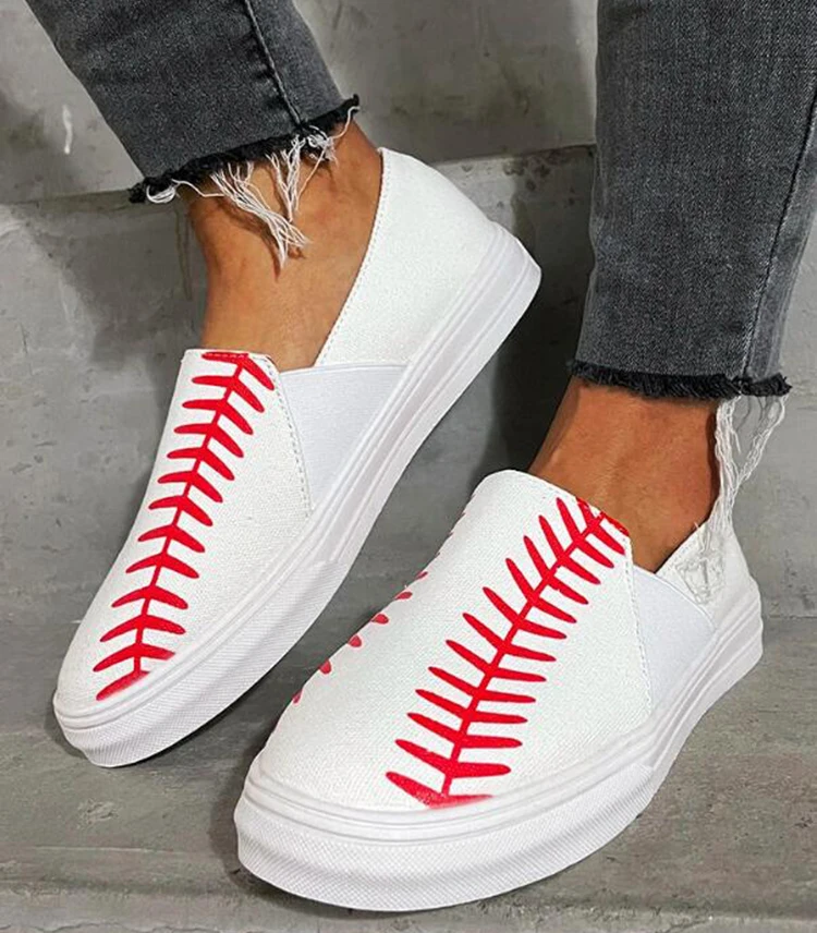 

Free Shipping Women Soft Walking Lazy Casual Slip On Shoes White Baseball Flat Canvas Sneakers Women