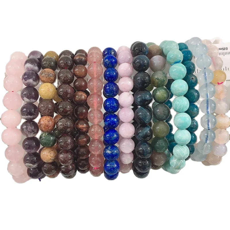 

Wholesale 8/10MM Natural Stone Healing Crystal Stretch Beaded Bracelet Women Men Handmade Gemstone Round Bracelet, Colorful