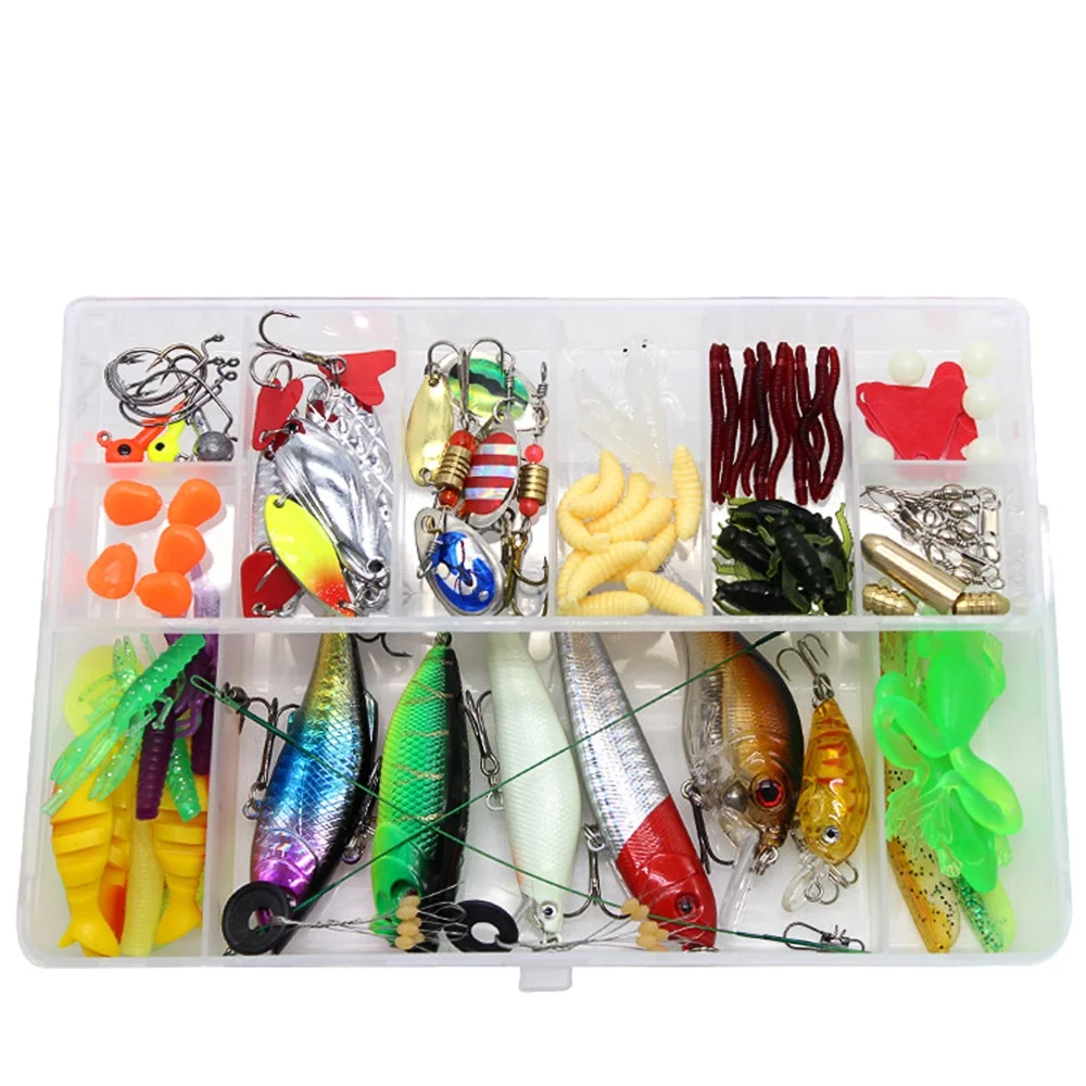

New 101Pcs/Box Pencil Minnow VIB Popper Jig Head Hooks Accessories Hard and Soft Fishing Lures Kit Box
