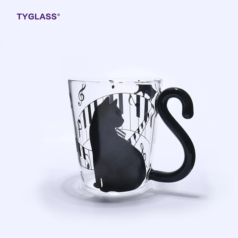 

Sell Well clear cup glass handmade single wall reusable glass coffee cup with handle cat mug