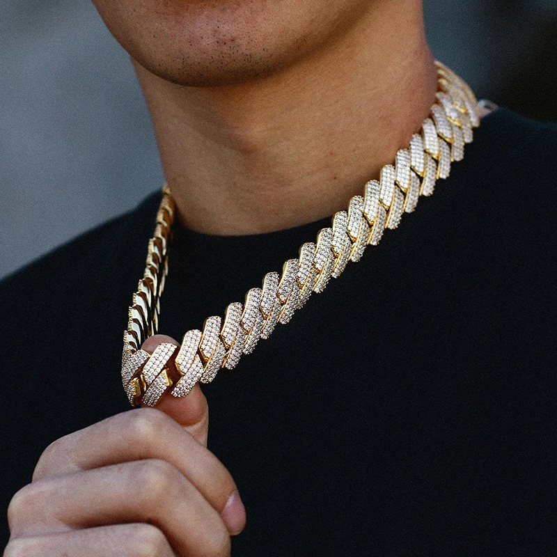 

Hip Hop Jewelry 19mm Cuban Link Chain Necklace Full Zirconia Men Necklace