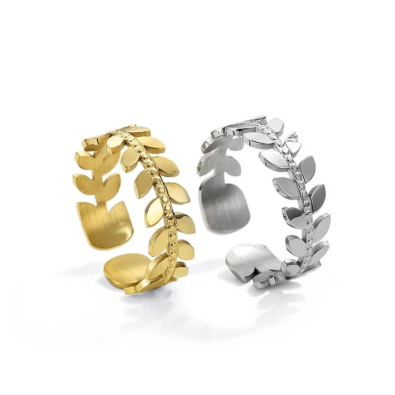 

Gold Plated Olive Branch Ring Open Cuff Adjustable Rings Jewelry For Summer, Customized color