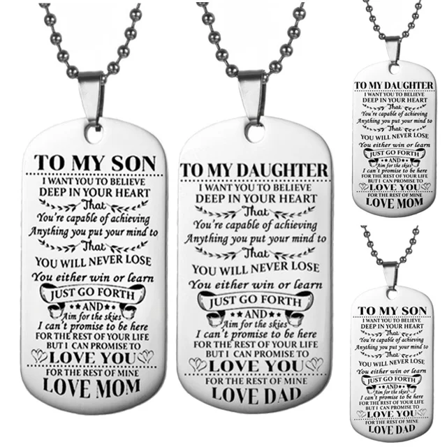 

Custom Wholesale To My Son My Daughter Engraved Letters Stainless Steel Dogtag Family affection Pendant Necklace