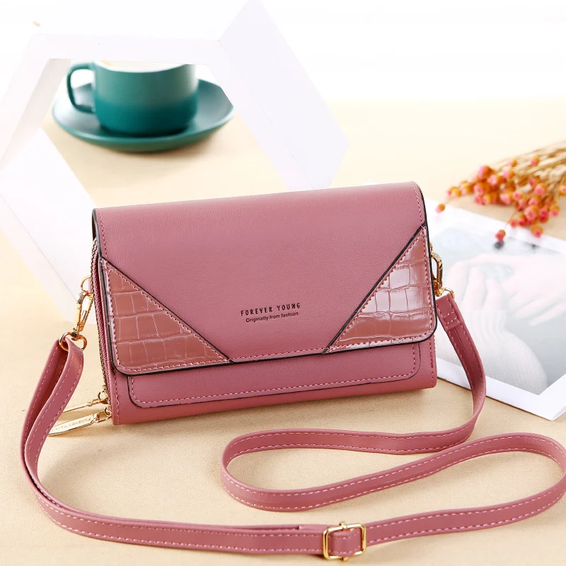 

New Versatile Small Cross Body Bags Korean Female Contrast Stitching Shoulder Bag PU Leather Schoolgirl Phone Messenger Bag