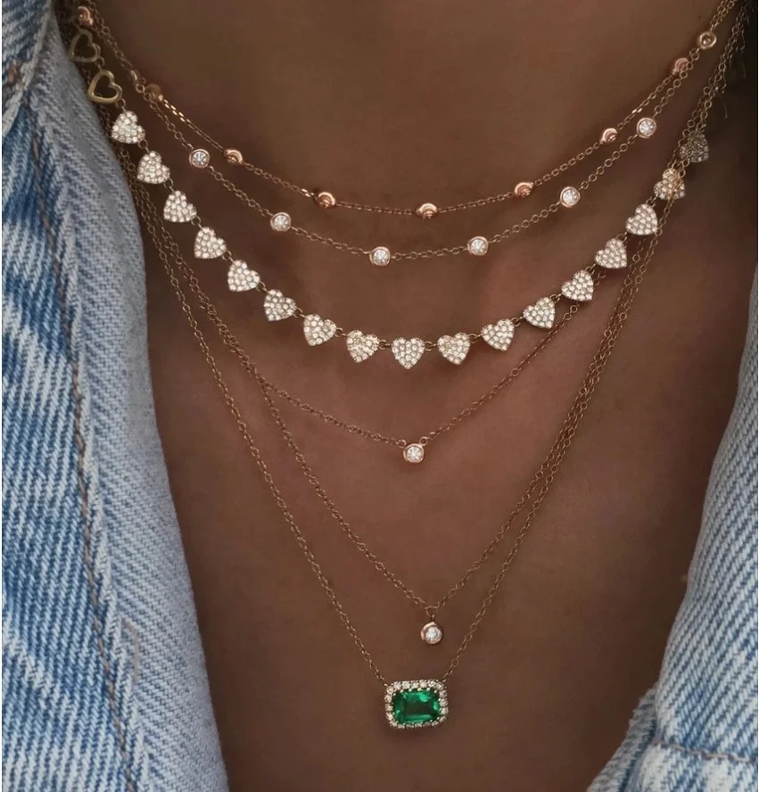 

Heart choker necklace 2022 Valentines gift jewelry multi piece cz heart charm fashion jewelry