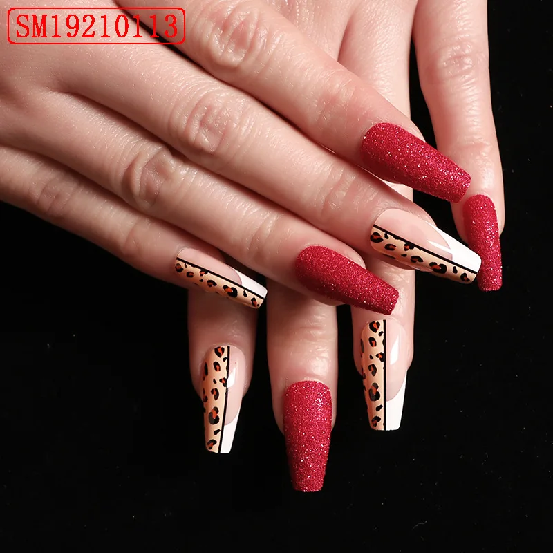 

Fashion Red leopard tortoiseshell ballerina press on nails 2021 press on nail full nail cover false
