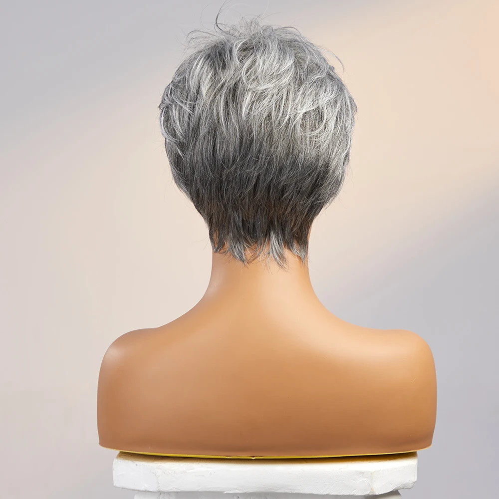 

BVR Wigs Short For White Women Machine Made Grey Color Hair Blonde Human Hair Wigs Human Blend Wigs