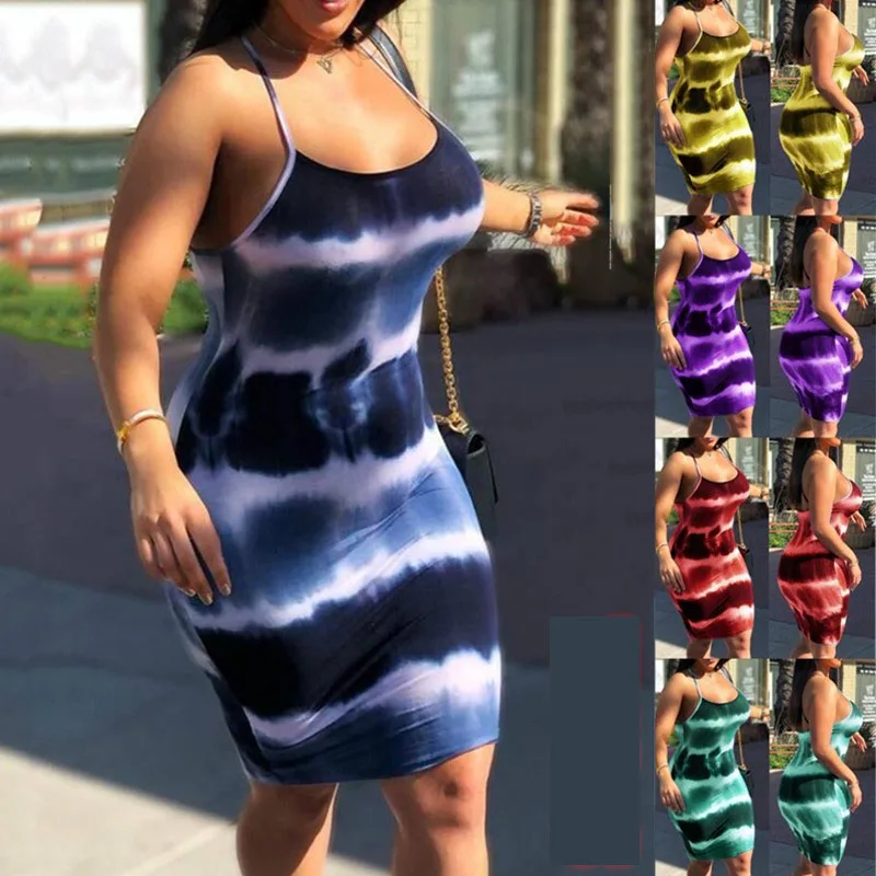 

F11903 New style plus size S-5XL tie dye club dresses spaghetti strap party dress women sleeveless backless summer dresses, Colors of club dresses