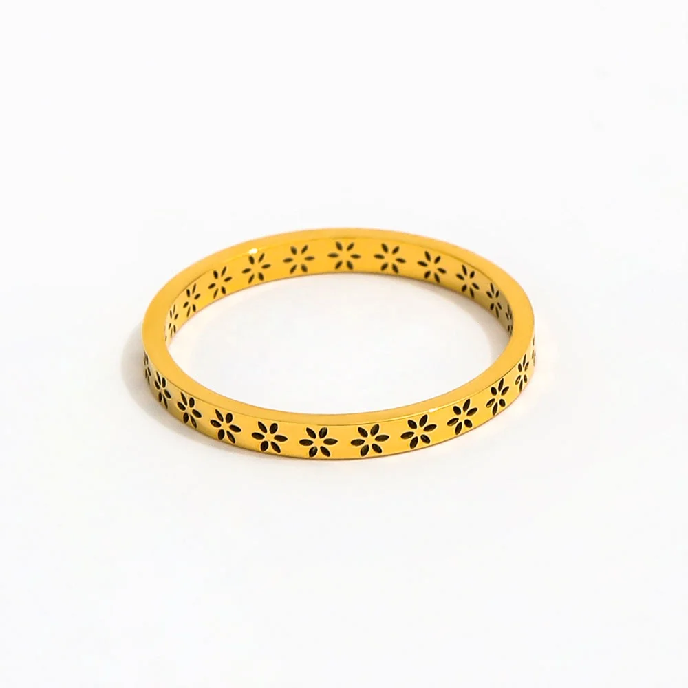 Joolim Jewelry Wholesale 18K Gold Plated Dainty Flower Hollow Ring Stainless Steel  for Women Rings