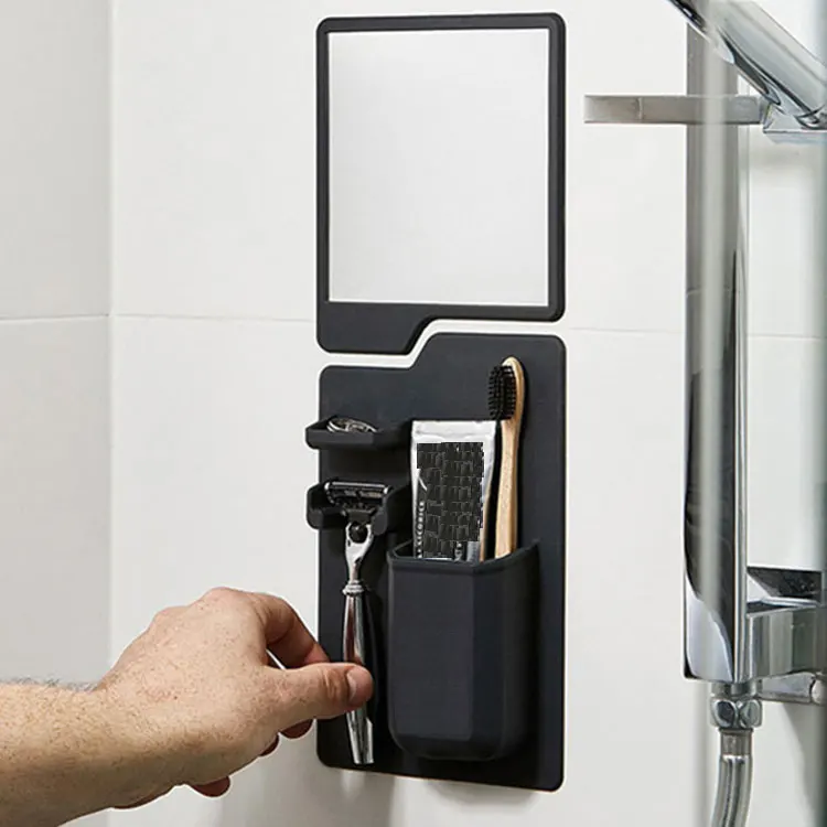 

Silicone Shower Waterproof bathroom organizer Wall Mount Toothbrush Holder/Razor Holder with Bathroom Mirror
