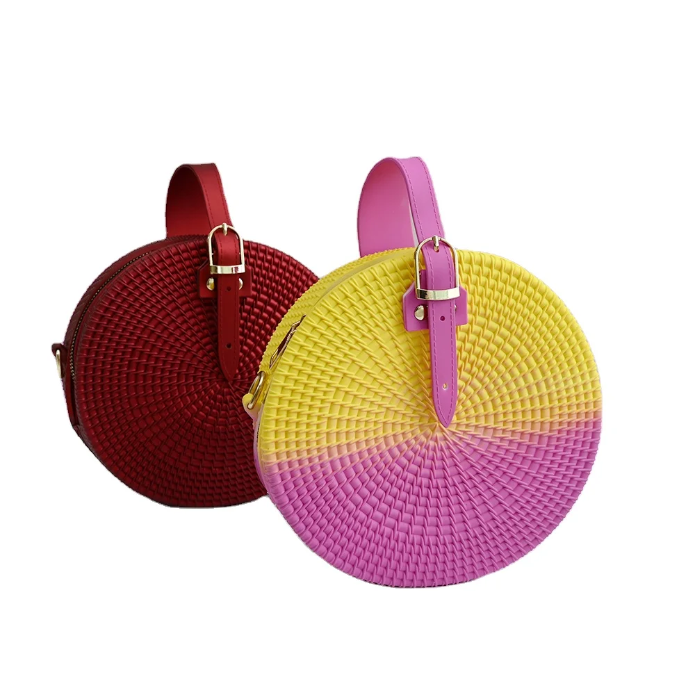 

PVC Jelly Bag Woven Designer Stylish Silicone Zipper Round Handbag Crossbody Women