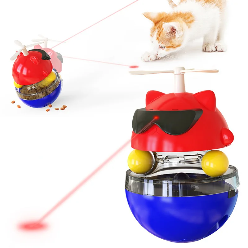 

2021 Amazon popular laser tumbler cat windmill leaky food ball toy tease cat turntable