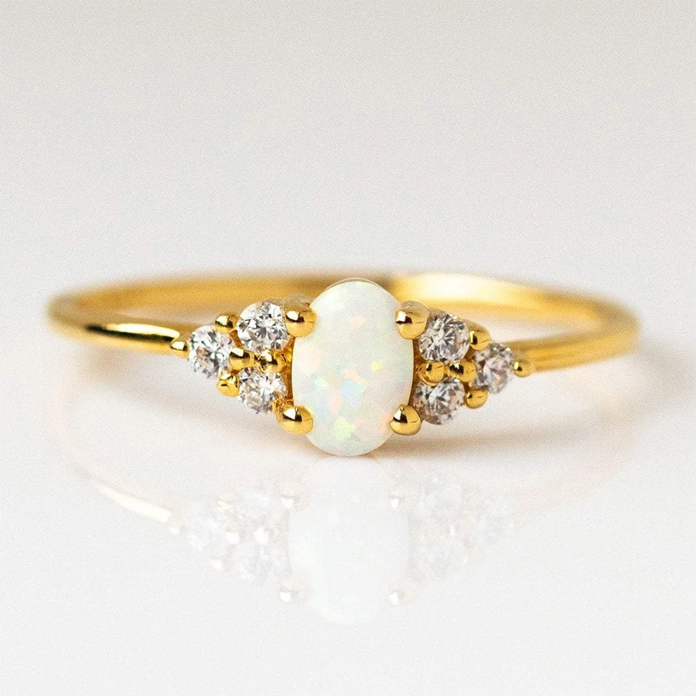 

Fashion European American 925 sterling silver oval shaped opal zircon gold plated rings for women