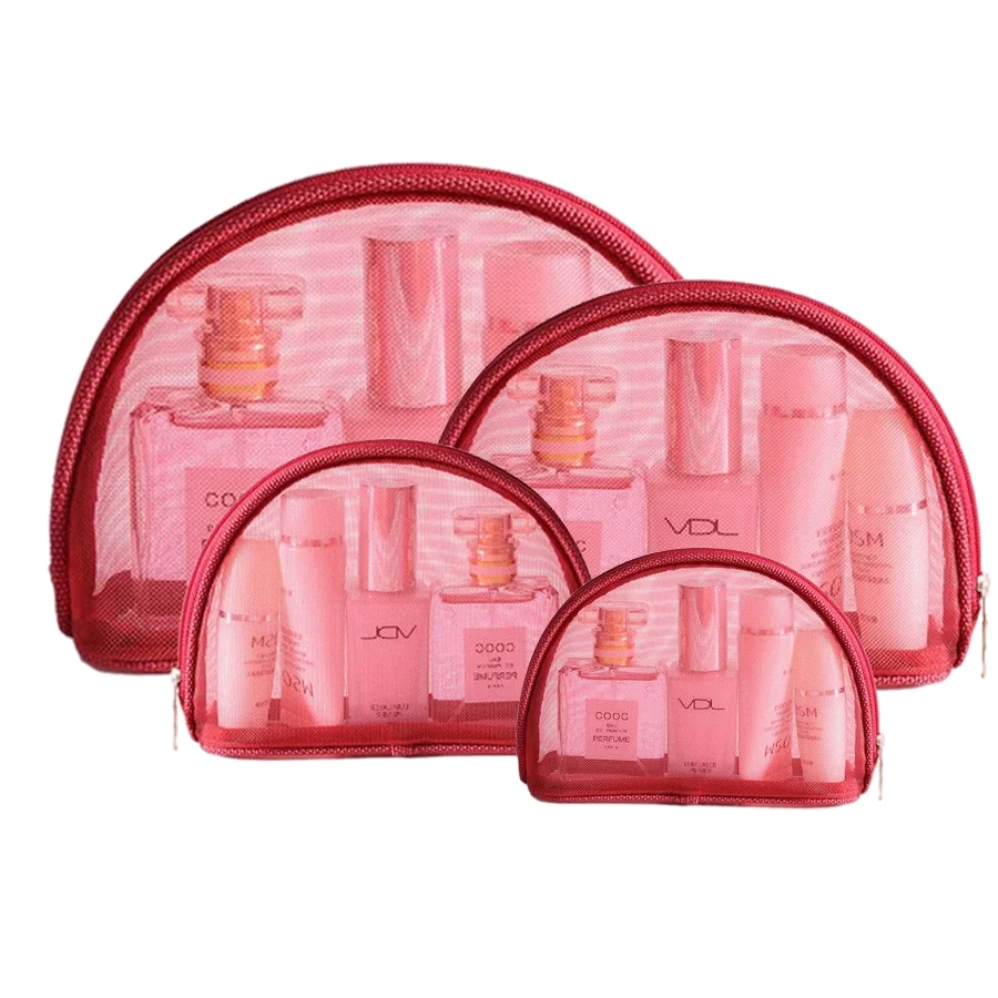 

Travel Organizer Transparent Nylon Cosmetic Makeup Toiletry Bag Zipper Mesh Pouch Set