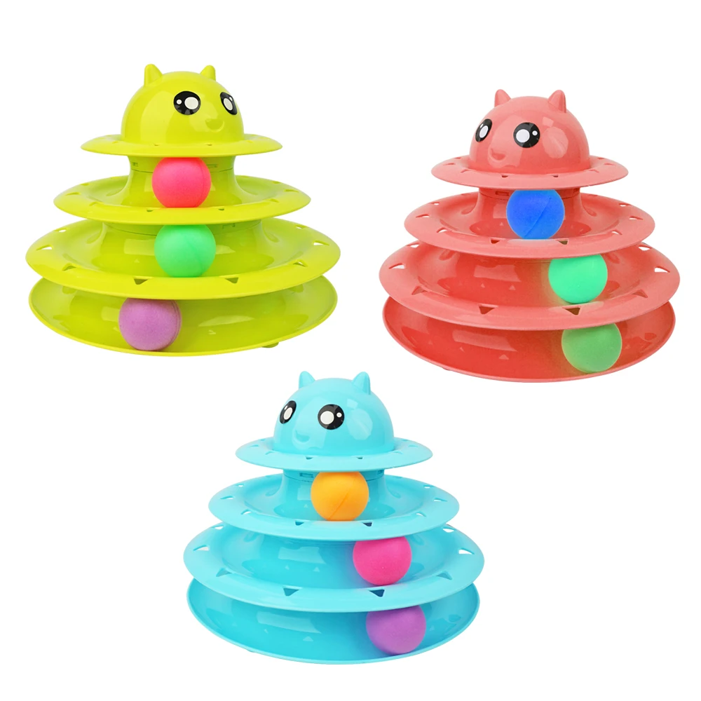 

Funny Pet Training Interactive Cat Tower Toy Turntable Cat Toy, Red blue green