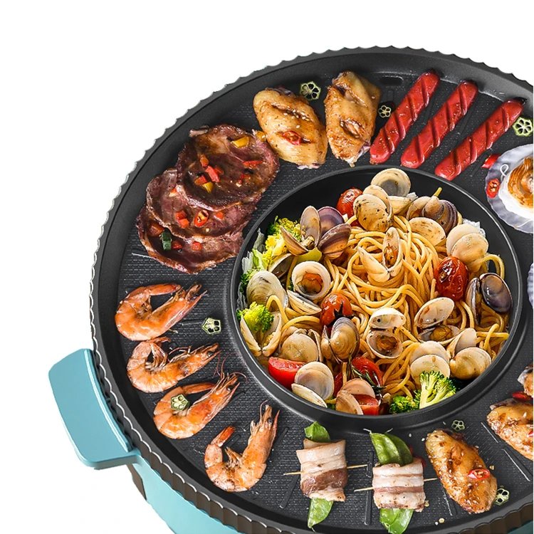

Multi-function Smokeless Korean BBQ Grill Electric Hot Pot and Grill, 2 in 1 Electric Hot Pot Grill Cooker