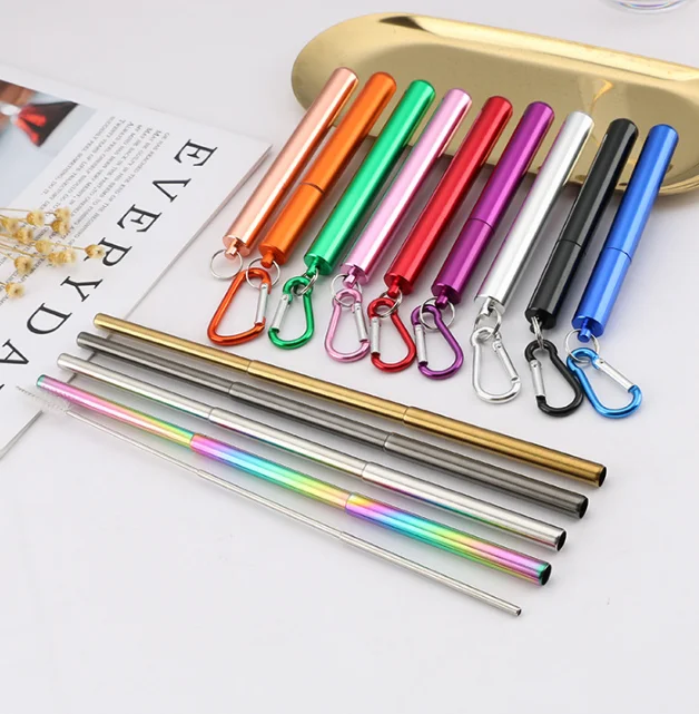 
Collapsible Metal Reusable Portable Stainless Steel Straws with Box 