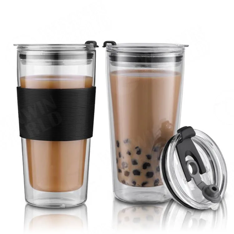 

Glass Travel Mug with Silicone SleeveDouble Walled Glass Coffee MugReusable Cup for Hot & Cold