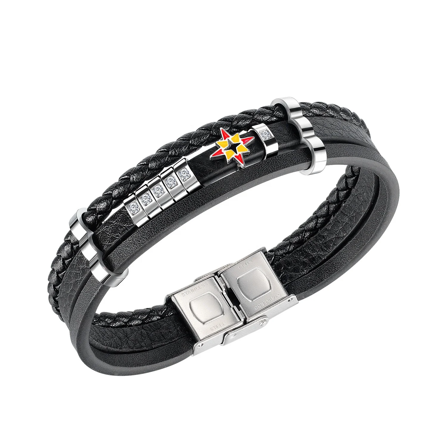 

Zircon With 316L Stainless Steel Jewelry Fashion Men Star Leather Bracelet, White