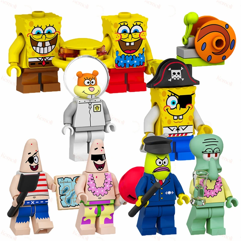

FL1002 Cartoon Anime Sponge Security Snail SeaStar Bob Square Patrick Pants Mini Brick Building Block Figure Plastic Collect Toy