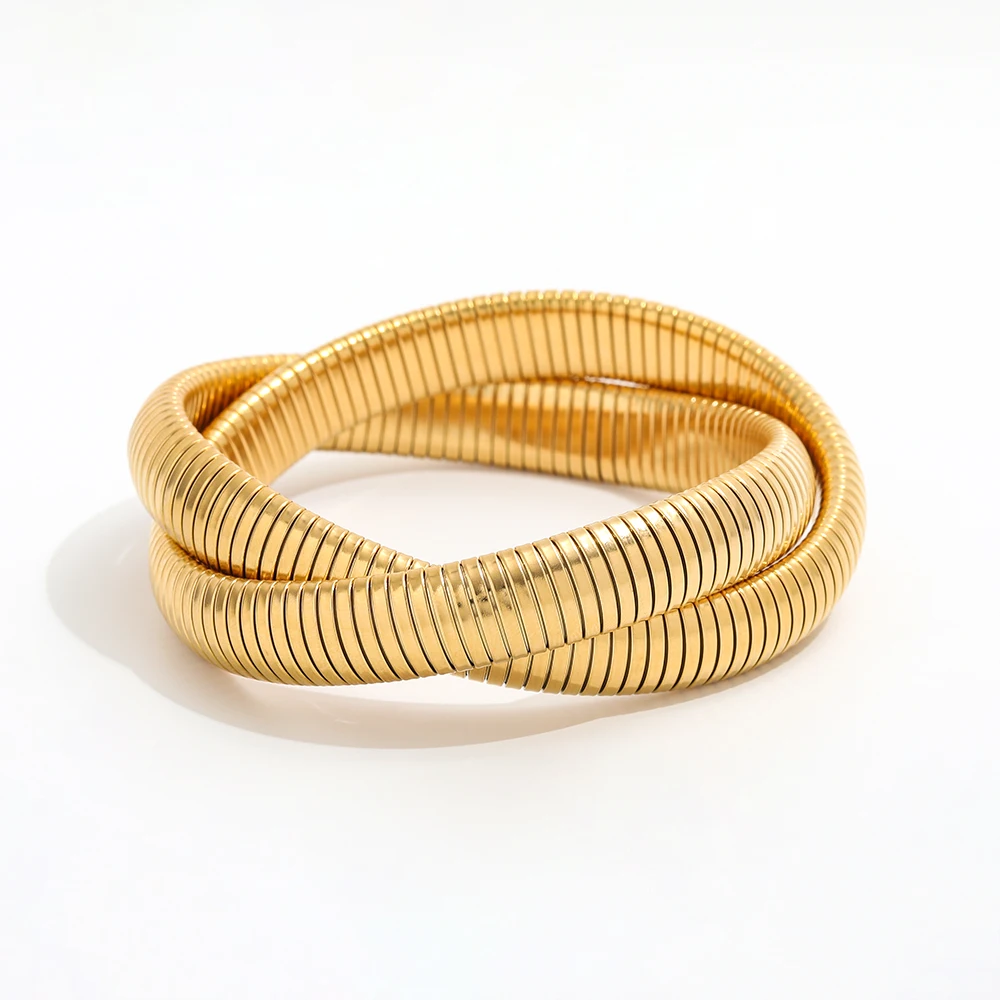 High End Gold Plated Stainless Steel No Fade Chunky Fashion Elastic Snake Bone Bracelet Trend for Women Trendy Wholesale Jewelry