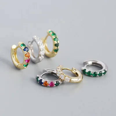 

Luxury Women Jewelry Sterling Silver S925 Shiny CZ Circle Clip On Earrings Colorful Crystal Round Hoop Earrings For Women