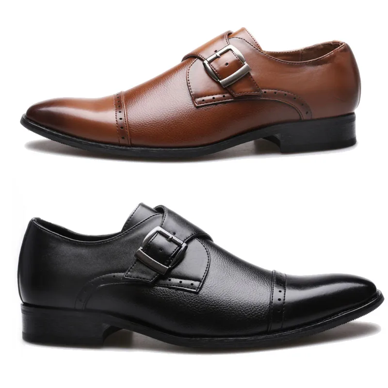 

2021 new leather dress shoes mens monk Strap shoes