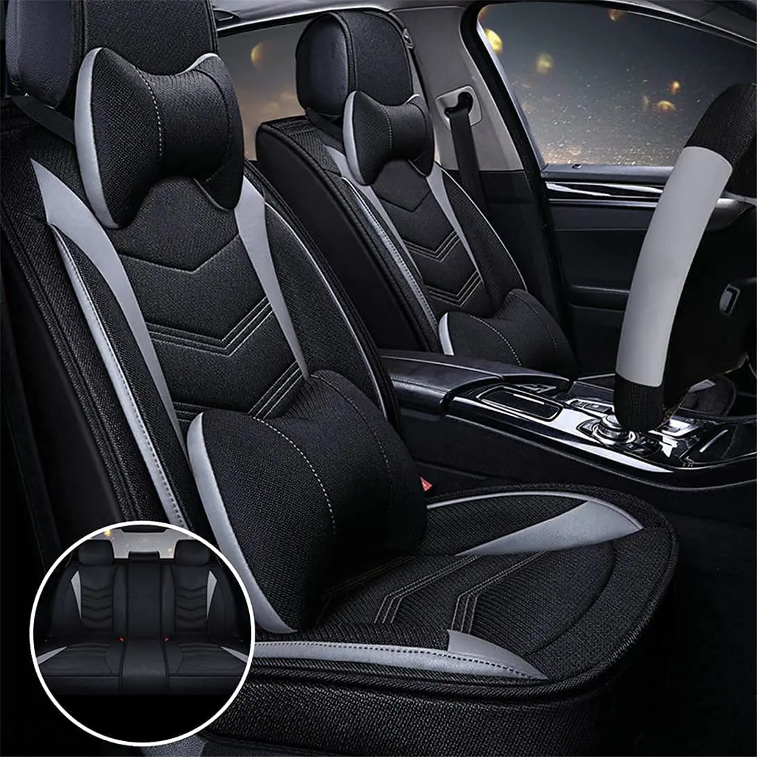 

Muchkey Luxury Linen Car Seat Covers All-Weather Comfortable Automotive Vehicle Cushion Cover