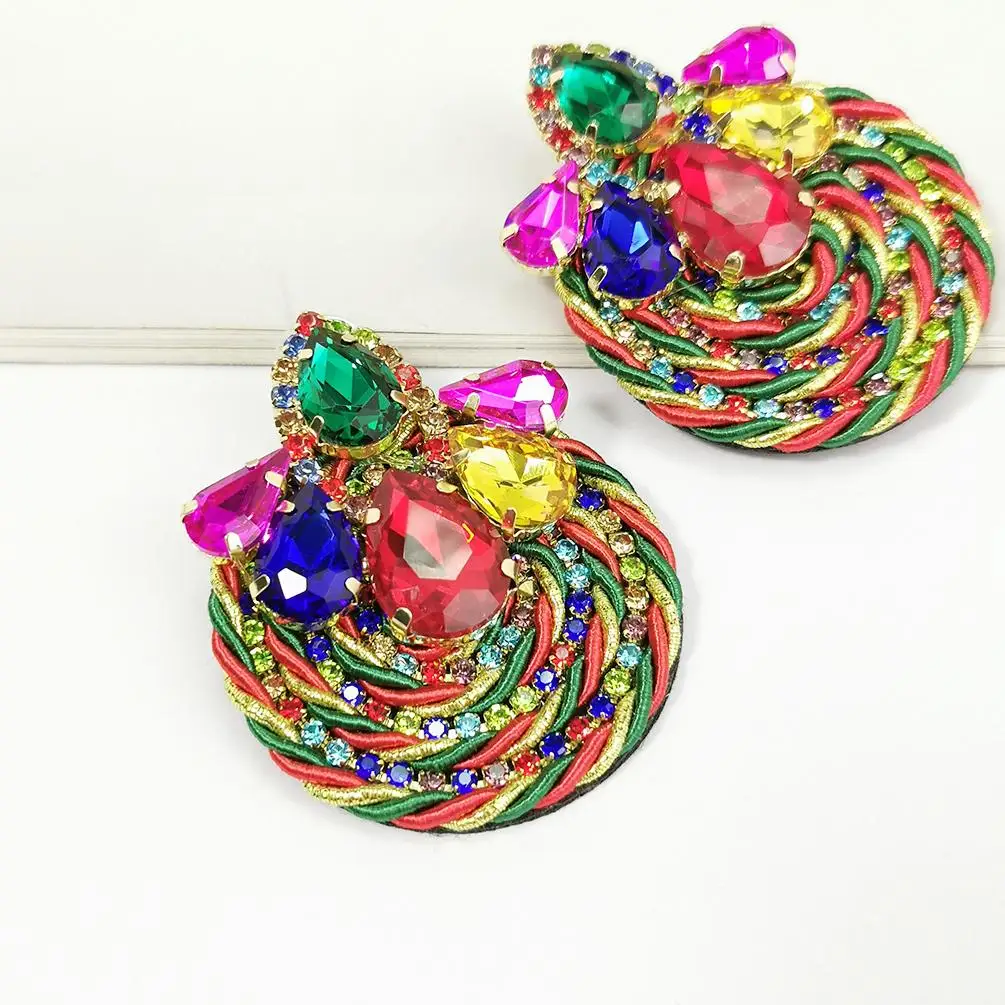 

ZA Colorful Crystal Earrings High-quality Rhinestone Handmade Round Stud Earring Fashion design Jewelry Accessories For Women, Green, pink, multicolor